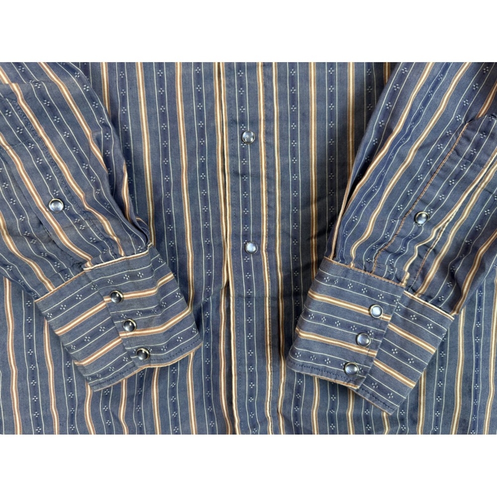 Vtg Panhandle Slim Western Pearl Snap Shirt Blue Striped Long Sleeve  17 1/2-36 - Picture 6 of 9